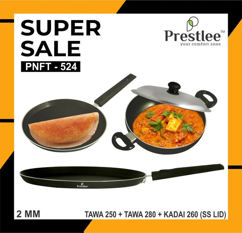 Sabari Prestle PNFT-524 Non-Stick Coated Cookware Set/non stick tawa/kadahi/kadai Tawa 26 cm diameter  (Aluminium, Non-stick)