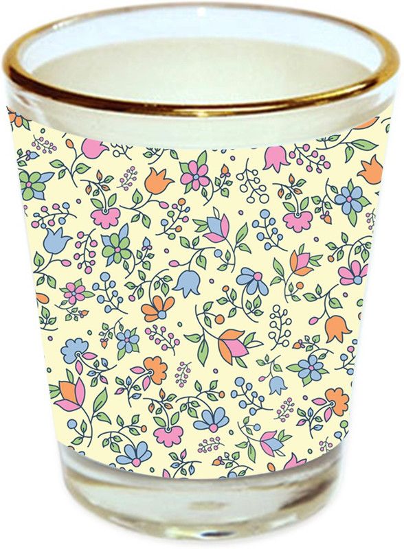 Sri Sai Shopping vodka shot glass multicolor floral design with golden rim for home and bar accessories 40ml (style-10426) Glass Shot Glass  (40 ml, Glass, Multicolor)