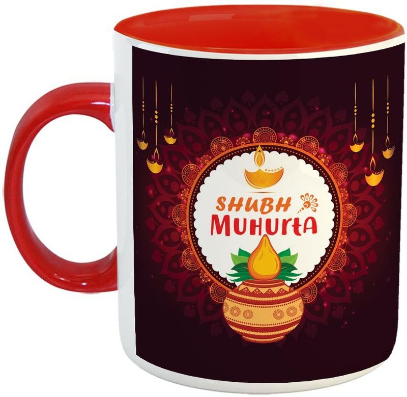 Furnish Fantasy Happy Dhanteras Ceramic Coffee - Best Dhanteras Gift - Color - Red (0816) Ceramic Coffee Mug  (350 ml)