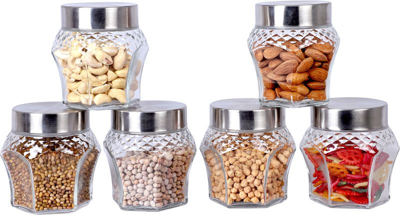 GLASSBAR - 350 ml Glass Grocery Container  (Pack of 6, Clear)