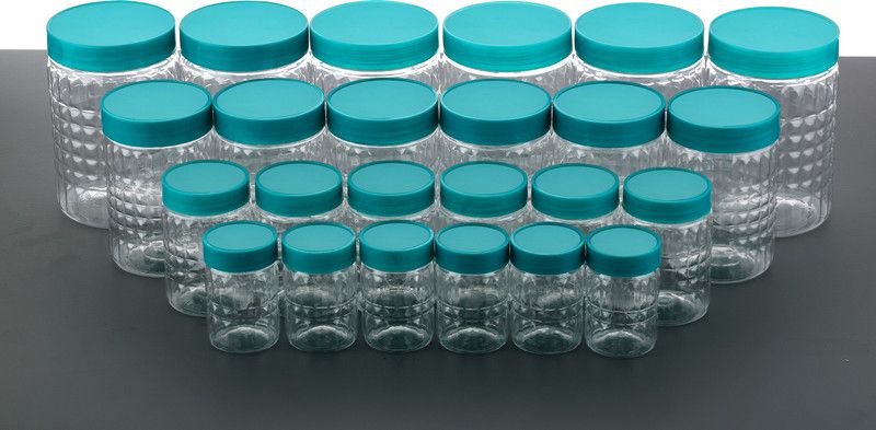 4 SACRED Airtight stackable kitchen storage jars - 250 ml, 350 ml, 650 ml, 1200 ml Plastic Grocery Container  (Pack of 24, Green)