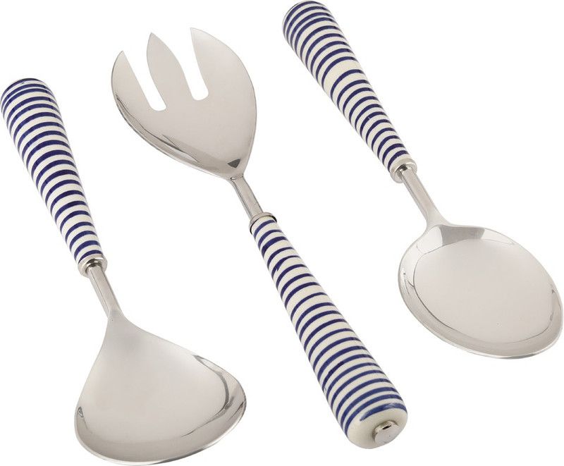 VarEesha Handmade Blue Spiral Ceramic Serving Spoons Set of Three Ceramic Cutlery Set  (Pack of 3)