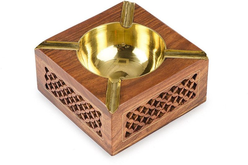 FABULO wooden ashtray Brown Wood, Brass Ashtray  (Pack of 1)