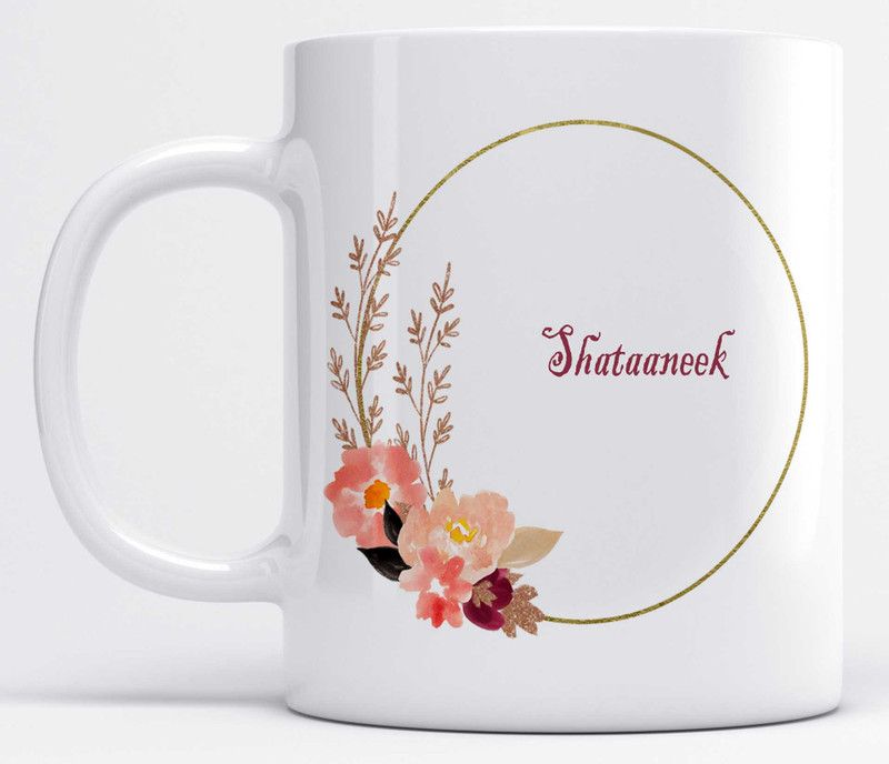 Name Shataaneek Printed Light Pink Flower Design Ceramic Coffee Mug  (350 ml)