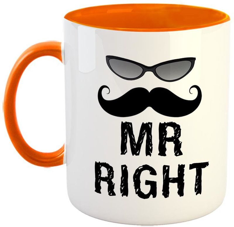 FABTODAY Mr. Right Coffee - Best Valentine Gift for Husband and Boyfriend - Color - Orange Ceramic Coffee Mug  (350 ml)