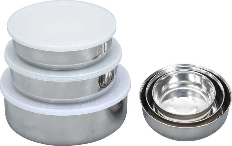 GRETEL Steel Utility Container - 400 ml, 900 ml, 1400 ml  (Pack of 3, Silver)
