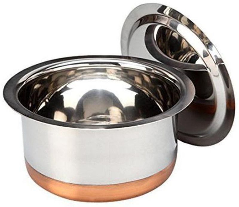 Neerdhar Stainless Steel Copper Base patila with lid Tope Set with Lid 0.9 L capacity 16 cm diameter  (Stainless Steel)