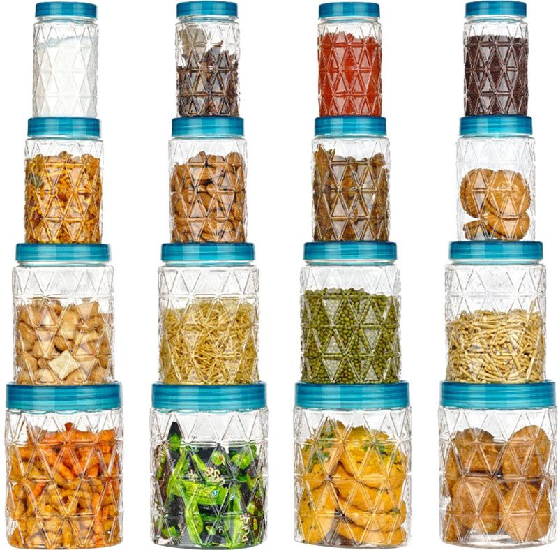 dharti enterprise Plastic Utility Container - 1200 ml, 750 ml, 350 ml, 250 ml  (Pack of 16, Blue)