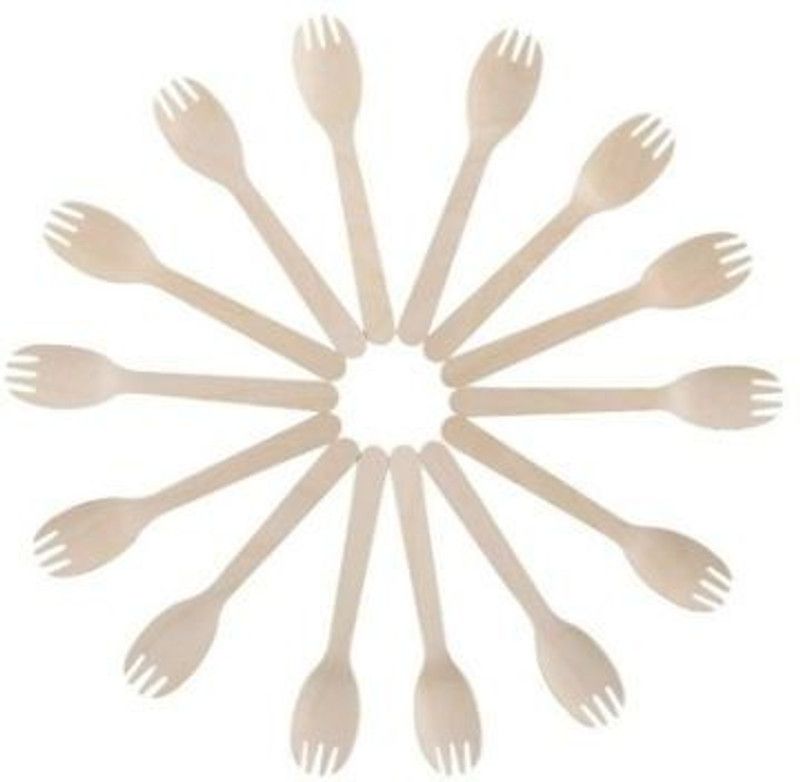 Pitambara Disposable Fork Disposable Wooden Serving Fork, Fruit Fork Set  (Pack of 500)