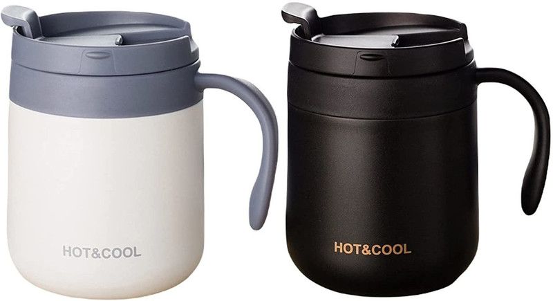 Lucacci Coffee, 350ML Insulated Coffee with Lid, Reusable Insulated Stainless Steel Coffee Mug  (350 ml, Pack of 2)