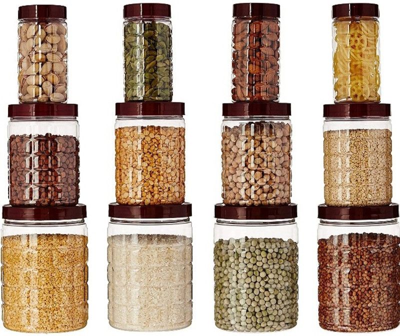 Aakruti infrasystem - 300 ml, 600 ml, 1200 ml Plastic Grocery Container  (Pack of 12, Brown)