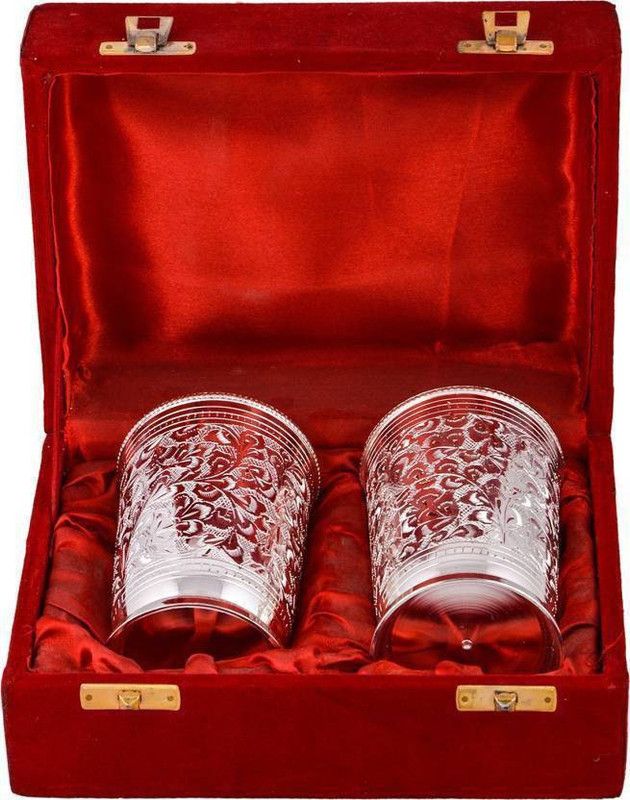 Arsalan (Pack of 2) TS21 Glass Set Water/Juice Glass  (200 ml, Brass, Silver)