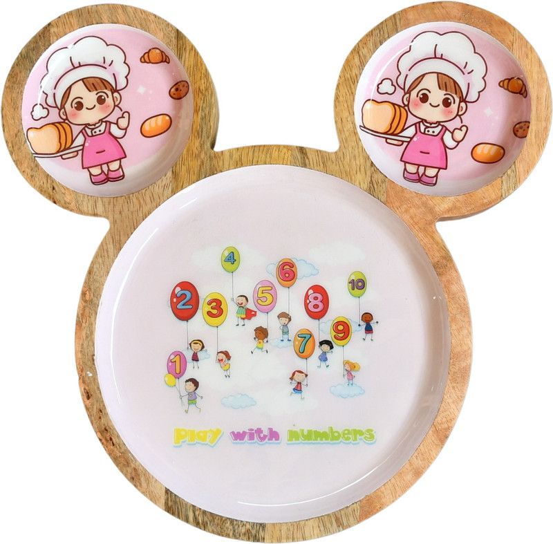 ARIJA Kids Dinner plate_Mickey Mouse face shape- Designed In pink colour for Girls Dinner Plate  (Microwave Safe)