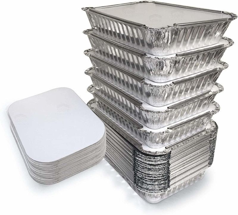 SGE Shopping Container - 600ml(Pack of 25), Food Storage Disposable Containers with Lid - 600 ml Aluminium Utility Container  (Pack of 25, Silver)