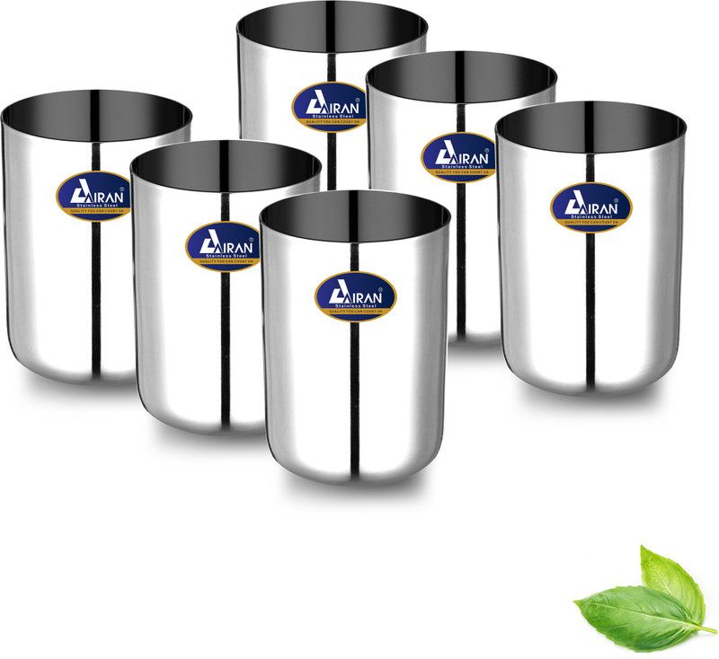 Airan (Pack of 6) Royal Glass Heavy Stainless Steel 6 Pcs Glass Glass Set Water/Juice Glass  (300 ml, Steel, Steel)