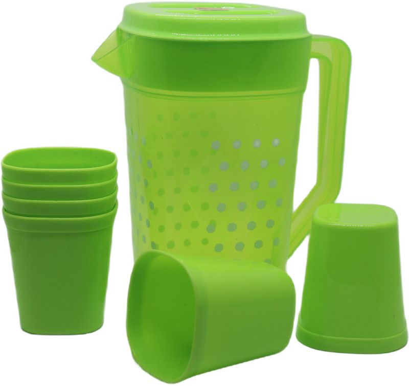 Moltres - Picnic Jug 1.5 LTR with 6pc Glass for Juice/Water Serve (Green) Jug Glass Set  (Plastic)