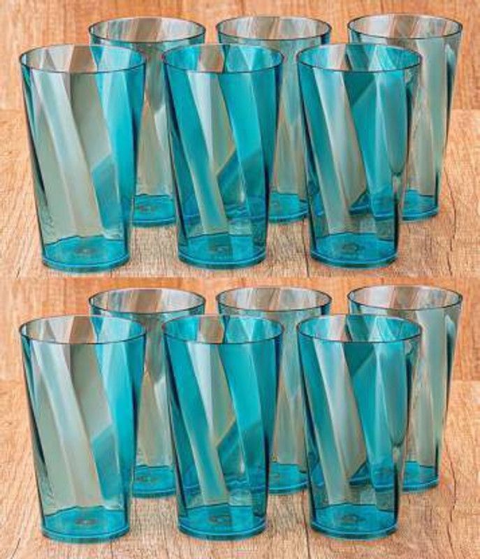 gopal polymers (Pack of 12) (Pack of 12) Twisted Shape Plastic Water Glasses Sky Blue Set Of 12 Glass Set (300 ml, Plastic) Glass Set Water/Juice Glass  (300 ml, Plastic, Blue)