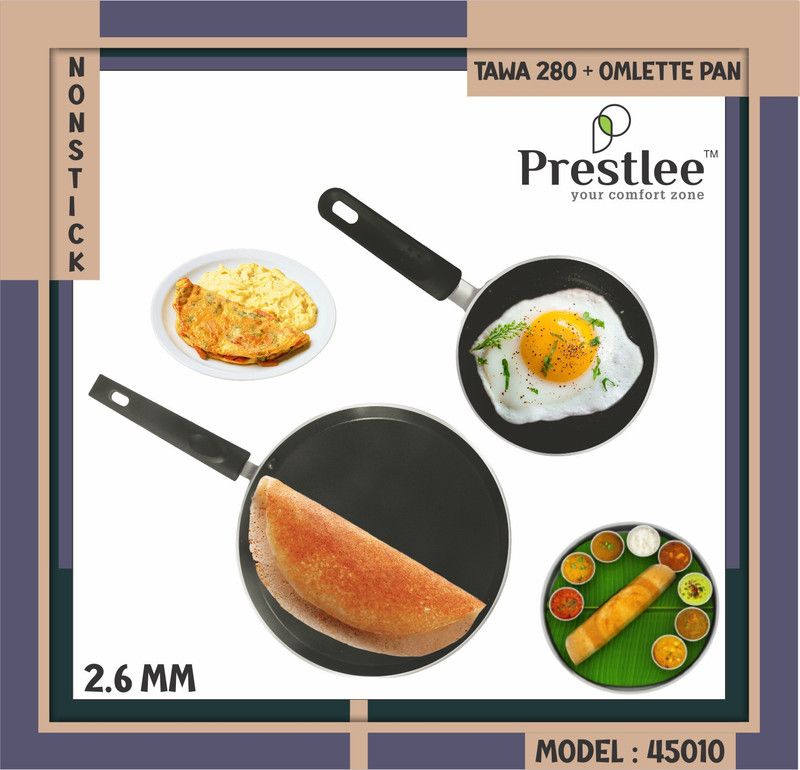 Sabari Prestlee PNFT-45010 Non-Stick Coated Cookware Set/Tawa with Lid/Dosa Tawa Set 2 Tawa 28 cm diameter  (Aluminium, Non-stick)