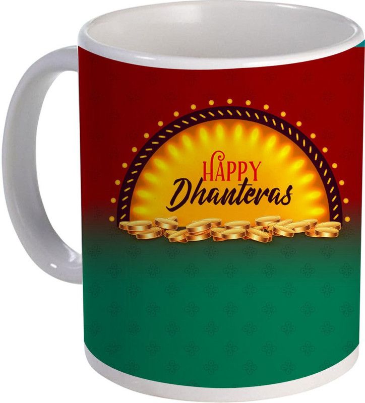 COLOR YARD best happy dhanteras design with golden coins on Ceramic Coffee Mug  (320 ml)