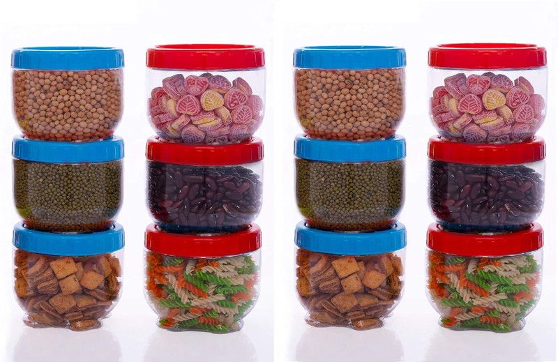 VOLIS Plastic Grocery Container - 600 ml  (Pack of 12, Blue, Red)