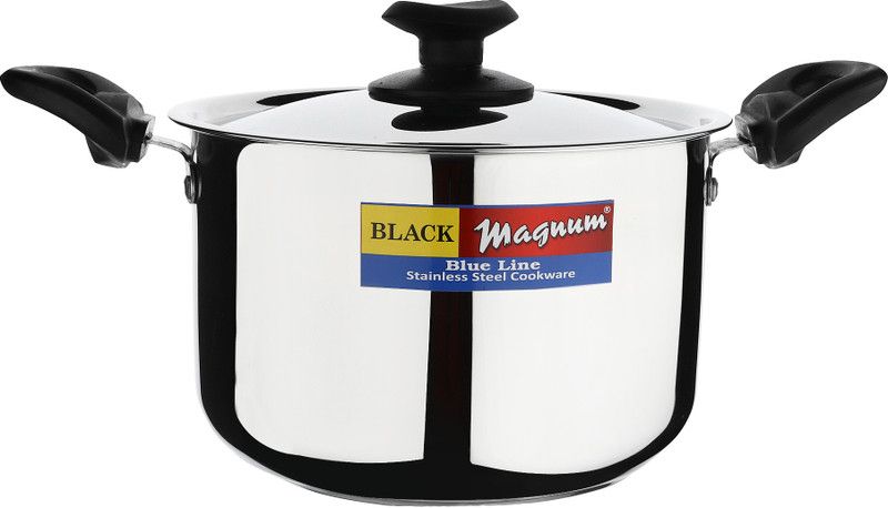 Black Magnum Basics SSW-3 Stainless Steel Stew Pan 21.5 cm diameter with Lid 3.9 L capacity  (Stainless Steel, Induction Bottom)