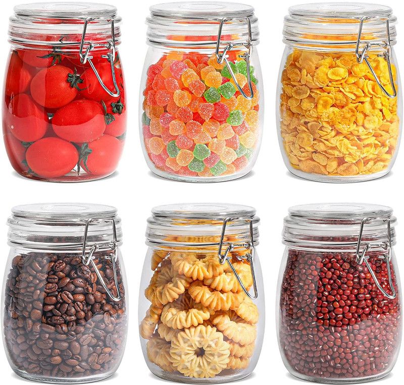 Lucacci Glass Grocery Container - 750 ml  (Pack of 6, Clear)