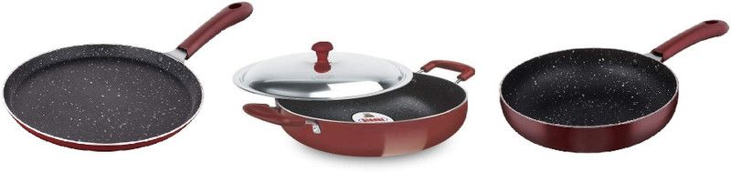SIDDHI Non Stick 2.6 mm Gift Set of 5 Piece Gas stove Compatible Non-Stick Coated Cookware Set  (Aluminium, 3 - Piece)