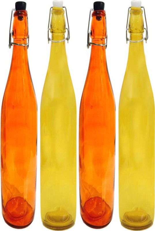 GLAMOROUS a new transparent and colorful glass bottles 1000 ml Bottle  (Pack of 4, Orange, Glass)