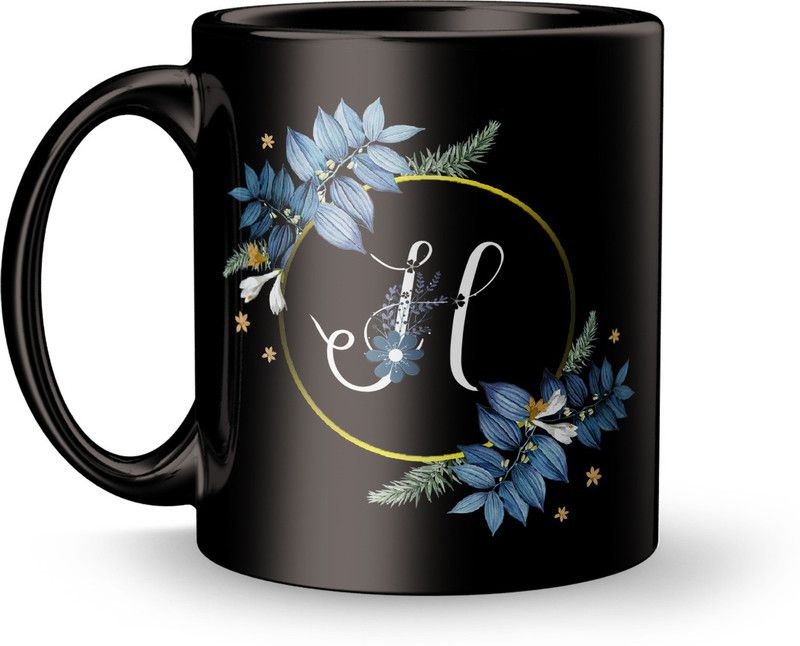 Radheshrakhi Letter H Floral Background Design Printed Ceramic Coffee Mug  (320 ml)