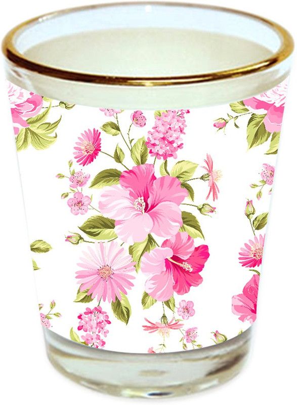 Sri Sai Shopping vodka shot glass multicolor floral design with golden rim for home and bar accessories 40ml (style-10044) Glass Shot Glass  (40 ml, Glass, Multicolor)