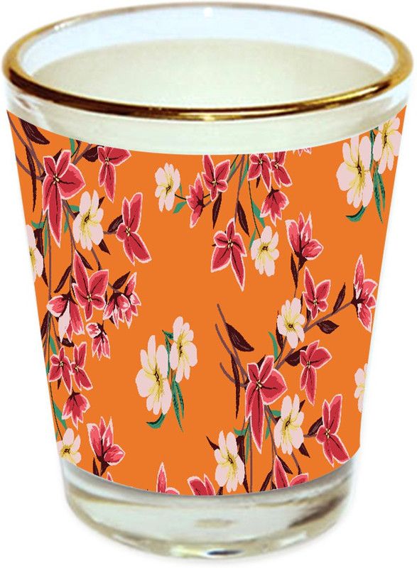 Sri Sai Shopping vodka shot glass multicolor floral design with golden rim for home and bar accessories 40ml (style-10309) Glass Shot Glass  (40 ml, Glass, Multicolor)