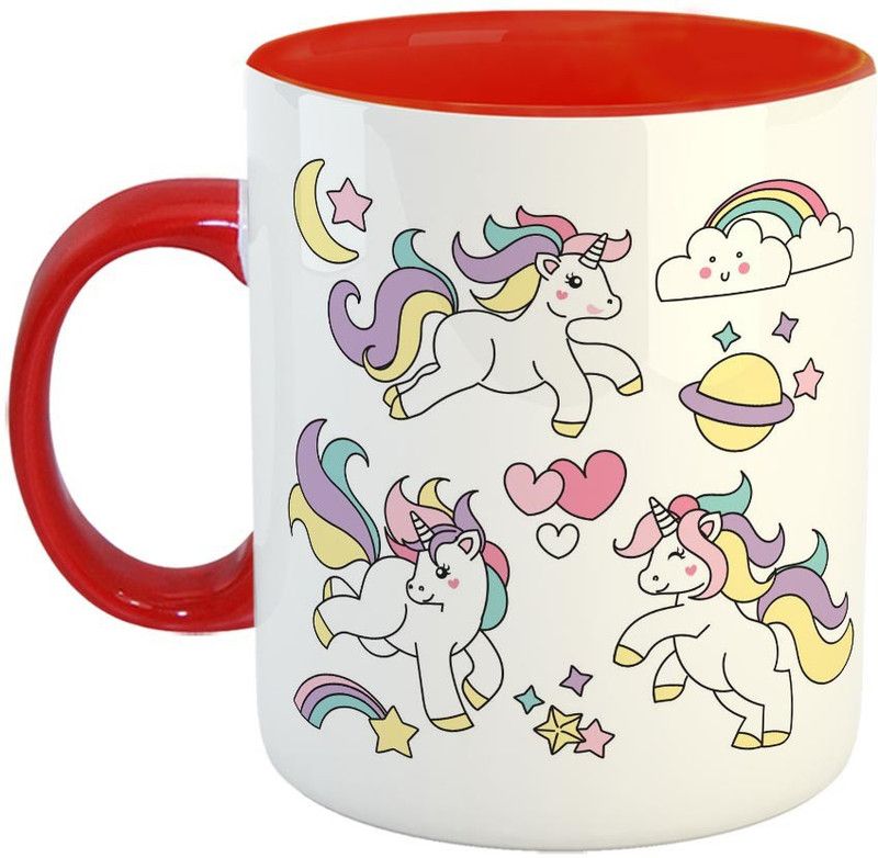 Furnish Fantasy Beautiful Unicorn Ceramic Coffee - Best Birthday Gift for Daughter, Sister, Unicorn Lover - Color - Red (0703) Ceramic Coffee Mug  (350 ml)
