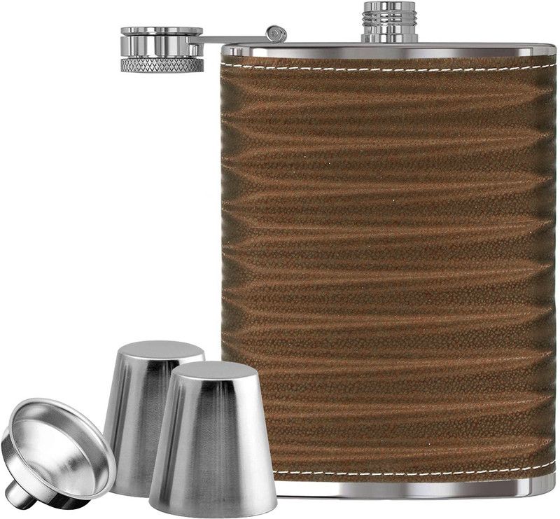 JMALL 3D Brown Hip Flask With 2 Shot Glasses 1 Funnel For Drink Storage Stainless Steel Hip Flask  (235 ml)
