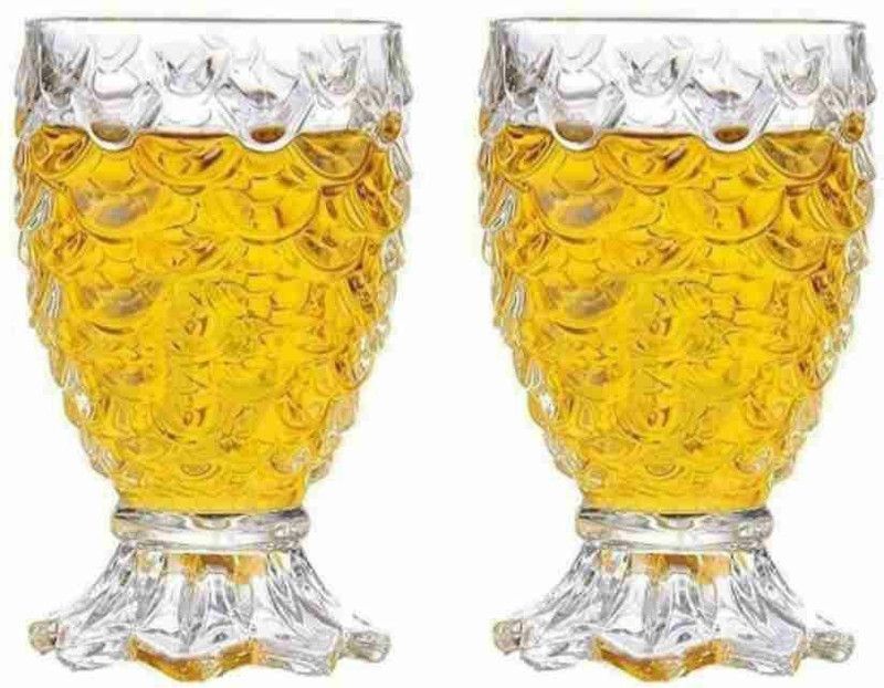 Sarsawal (Pack of 2) Fancy Crystal Clear Glass Set, Pineapple Fish Shape Glass Glass Set Whisky Glass  (200 ml, Glass, Clear)