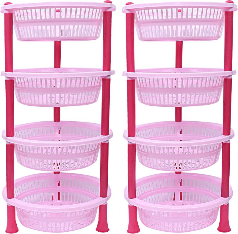 KUBER INDUSTRIES Fruits/Vegetables Kitchen Rack Plastic Plastic 2 Pieces 4 Layer Multi-purpose Kitchen Storage Basket Rack (Pink)-CTKTC13205