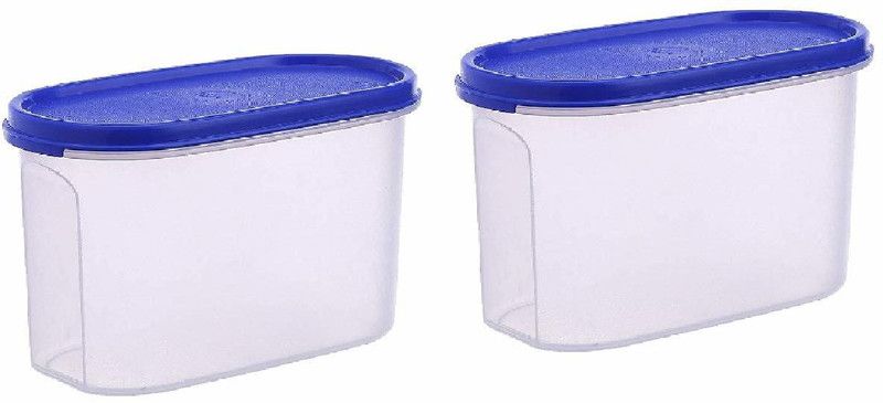OMORTEX Plastic Grocery Container - 1000 ml  (Pack of 2, Blue, Clear)