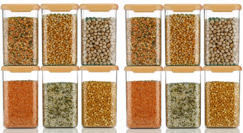 4 SACRED Plastic Grocery Container - 1200 ml  (Pack of 12, Orange)