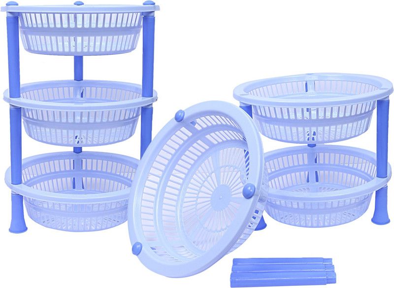 KUBER INDUSTRIES Fruits/Vegetables Kitchen Rack Plastic Plastic 2 Pieces 3 Layer Multi-purpose Kitchen Storage Basket Rack (Blue)-CTKTC13190