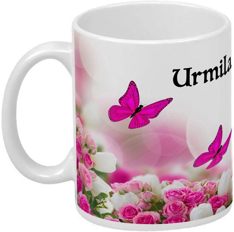 Wagwan Urmila Printed Butterflies & Pink Rose Gifts for Girlfriend Wife Sister on Birthday Valentine Rakhi 20MG241_WHT Ceramic Coffee Mug  (350 ml)