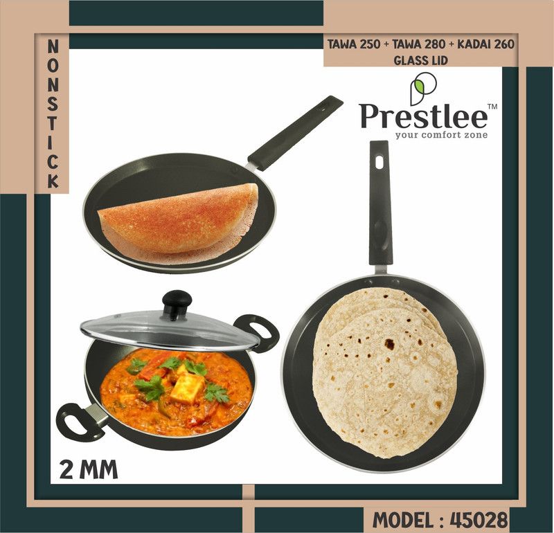 Sabari Prestle PNFT-45028 Non-Stick Coated Cookware Set/nonstick roti tawa with handle Tawa 26 cm diameter  (Aluminium, Non-stick)