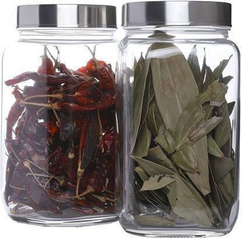 JIGSHTIAL glass jar cube jar storage container home spice jar ( pack of 2 ) - 1000 ml Glass Cookie Jar  (Pack of 2, Clear)
