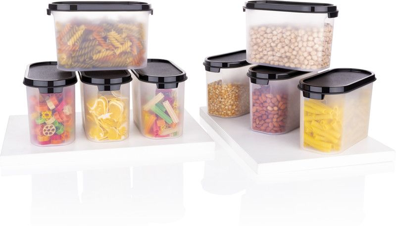 OMORTEX Tupperware Heavy Storage Plastic Container For Stylish Kitchen (Set Of 8) - 1000 ml Plastic Grocery Container  (Pack of 8, Black)