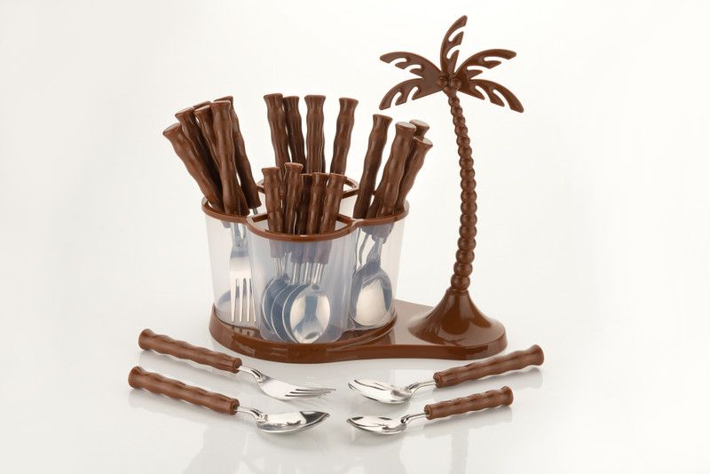 EMBICON Smart Buy 24 pcs Revolving Coconut Cutlery Set,Spoon Set With Stand(Brown) Plastic, Stainless Steel Cutlery Set  (Pack of 24)