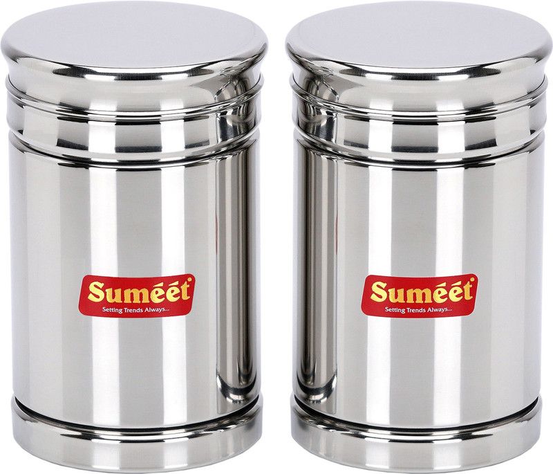 Sumeet Stainless Steel Circular Vertical Storage Container set of 2Pc,570ml Each,7.3cm - 570 ml Steel Utility Container  (Pack of 2, Silver)