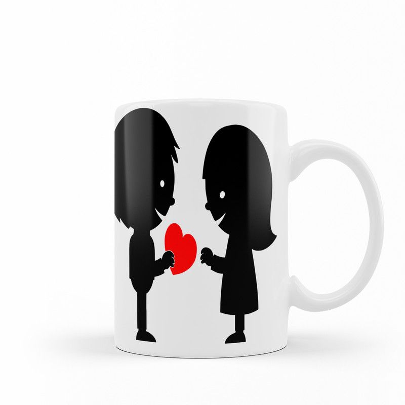 Valentines Day Gift Heart Giving Glossy Printed Ceramic Coffee Mug  (330 ml)