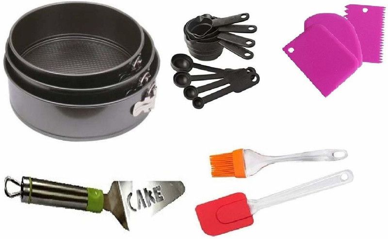 MOREL COMBO CAKE TIN ROUND SET OF 3, MEASUREMENT SPOON SET, SILICON SPATULA AND BRUSH, CAKE LIFETR AND SCRAPPER SET Kitchen Tool Set  (Baking Tools, Spatula, Brush)