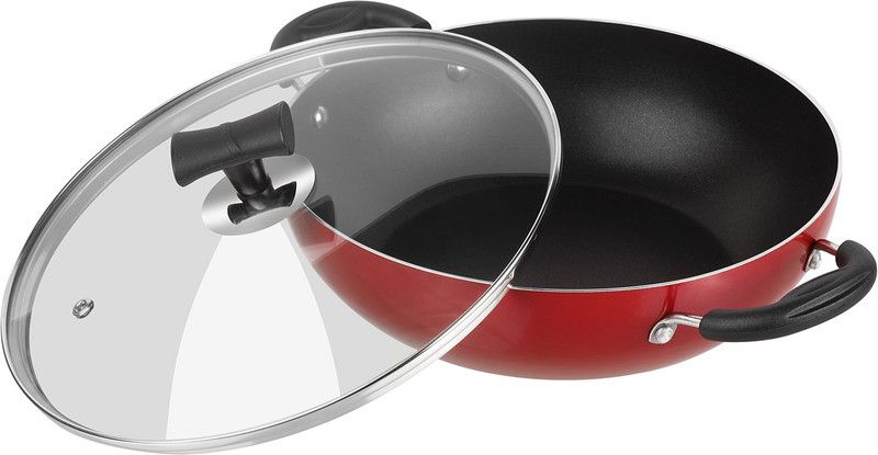 VINOD Poopular Non-Stick Kadai with Riveted Bakelite Handle - Kadhai 22 cm diameter with Lid 2 L capacity  (Aluminium, Non-stick, Induction Bottom)