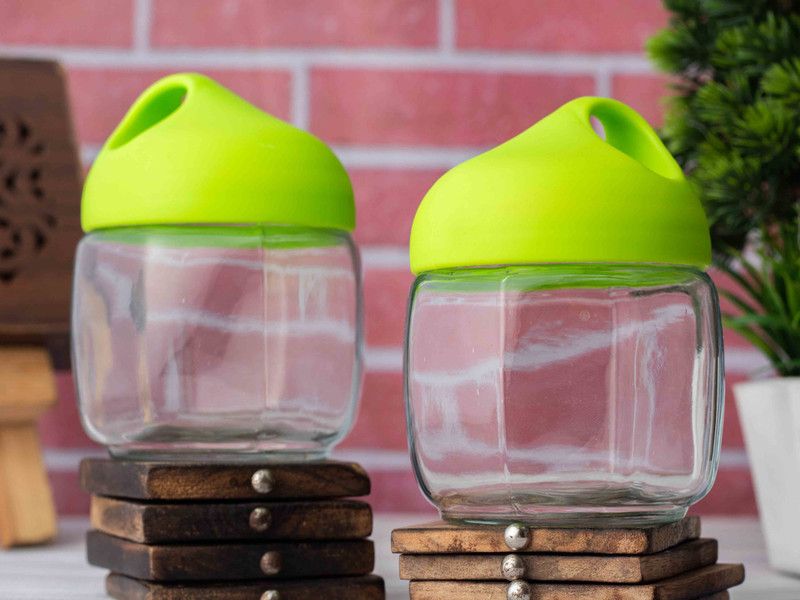 Aarvi Gift Gallery Glass Cookie Jar - 500 ml  (Pack of 2, White)
