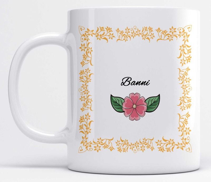 Name Banni Printed Orange Frame Design White Ceramic Coffee Mug  (350 ml)