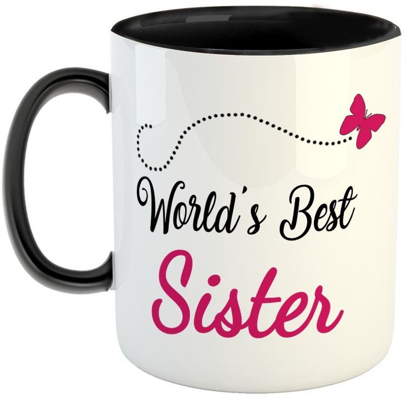 FABTODAY World's Best Sister Coffee - Best Gift for Sister on Birthday - Color - Black Ceramic Coffee Mug  (350 ml)